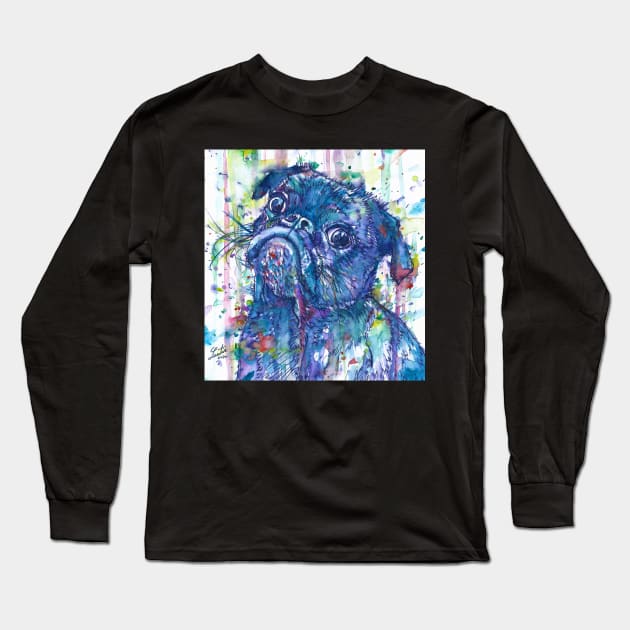 PUG - watercolor and ink portrait Long Sleeve T-Shirt by lautir